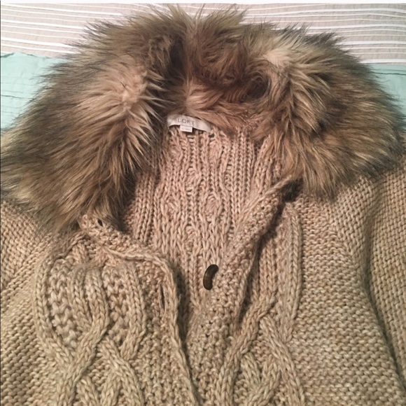 LOFT Sweaters - AnnTaylor LOFT Faux-Fur Trim Cable Knit Cardigan